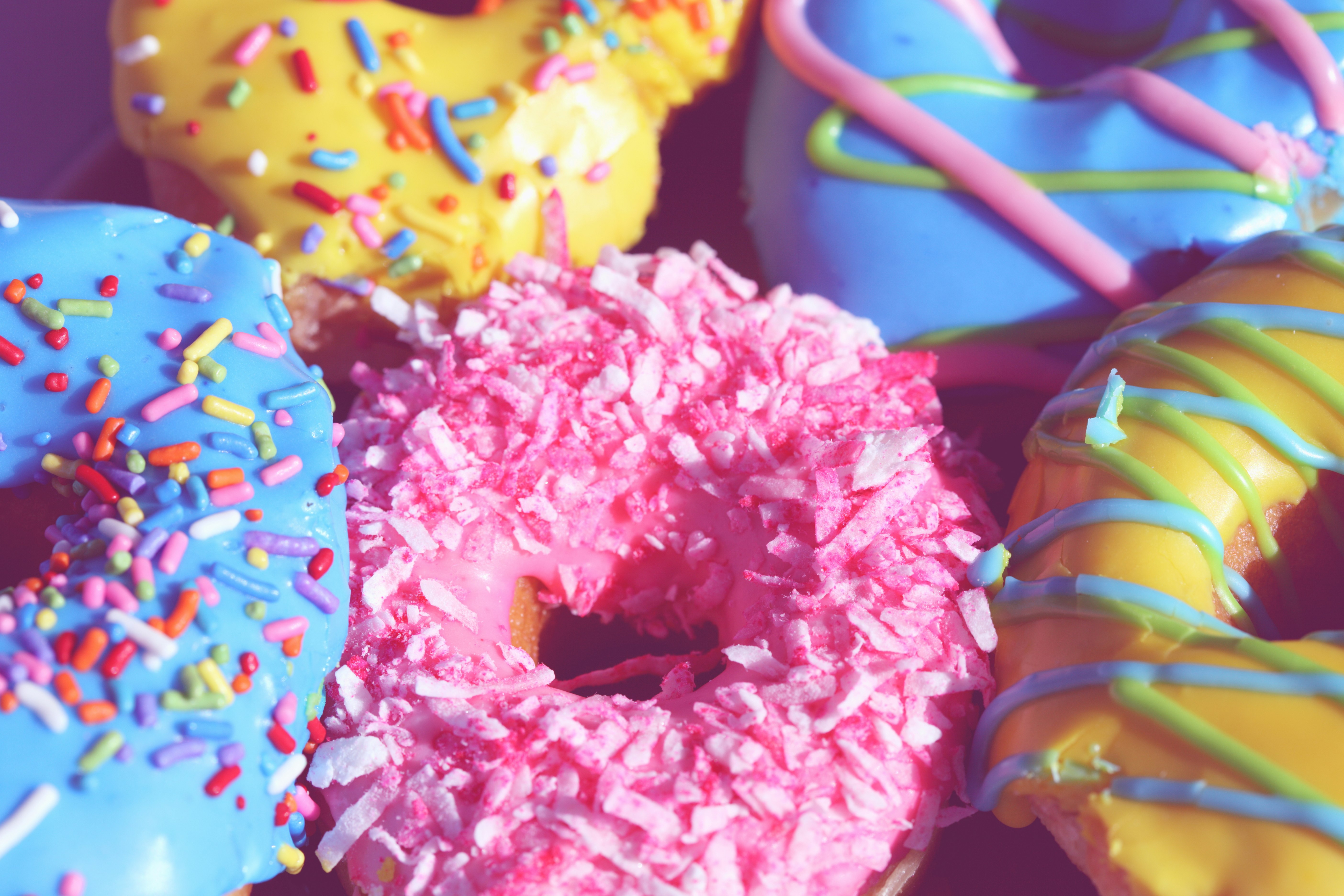 pink yellow and blue floral doughnut